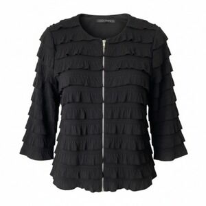 Coco Bianco Black Ruffle Zipper Jacket Cardigan Lightweight Size Medium